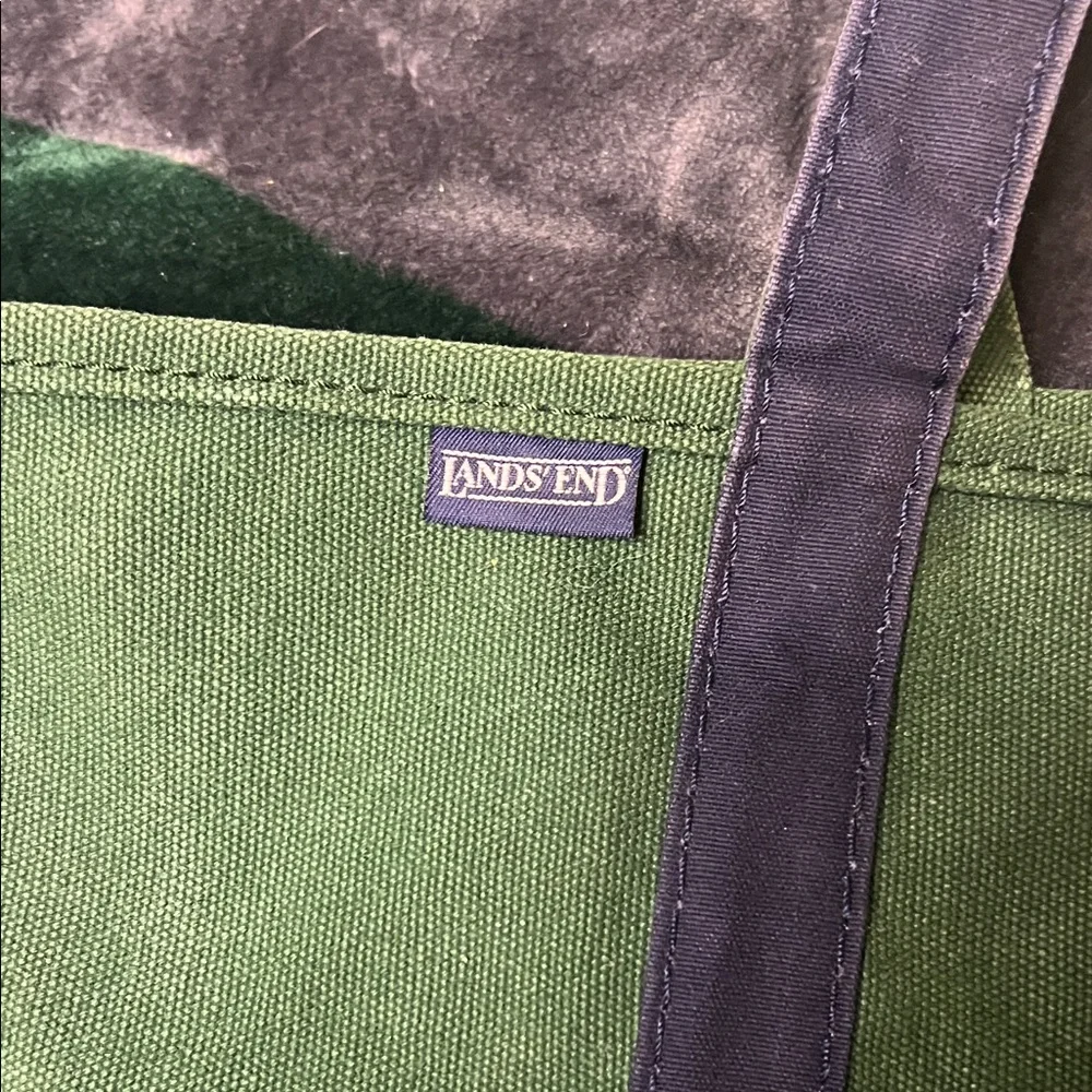 LANDS END XL Green and Navy Tote Bag